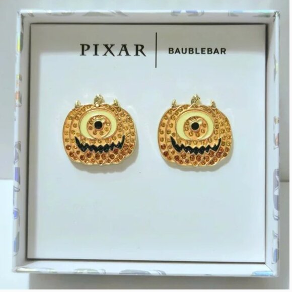 BaubleBar Pixar Mike Wazowski Monsters Inc Halloween Pumpkin Jeweled Earrings - Picture 1 of 2